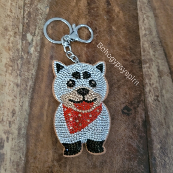 Bling Akita Dog Crystal Rhinestone Keychain Bag Charm - Picture 10 of 13